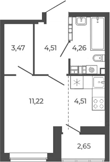 Планировка Студия, 30,62 м² в ЖК Квартал 12