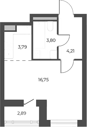 Планировка Студия, 31,44 м² в ЖК Квартал 12