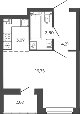 Планировка Студия, 31,52 м² в ЖК Квартал 12