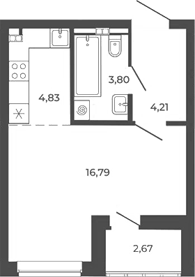 Планировка Студия, 32,3 м² в ЖК Квартал 12
