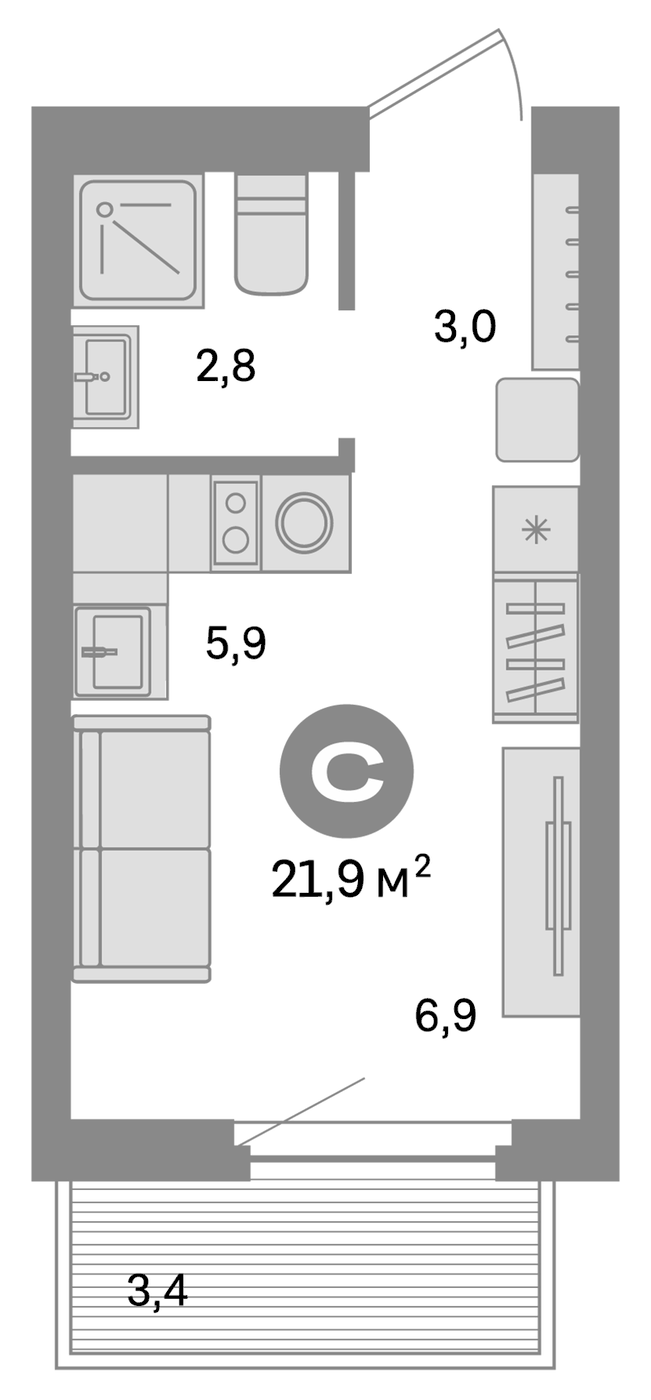 Планировка Студия, 21.9 м² в ЖК Квартал Депо