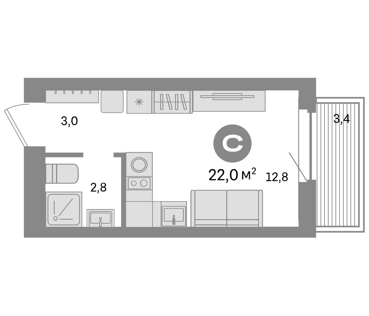 Планировка Студия, 22 м² в ЖК Квартал Депо