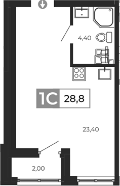 Планировка Студия, 28,8 м² в ЖК Квартал Сюжеты