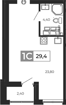 Планировка Студия, 29,4 м² в ЖК Квартал Сюжеты
