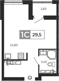 Планировка Студия, 29,5 м² в ЖК Квартал Сюжеты