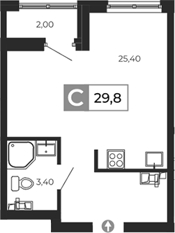 Планировка Студия, 29,8 м² в ЖК Квартал Сюжеты