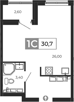Планировка Студия, 30,7 м² в ЖК Квартал Сюжеты