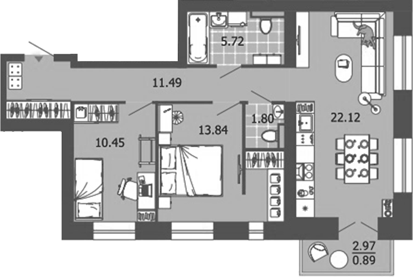 Планировка 3Е-к.кв, 66,31 м² в ЖК Лес