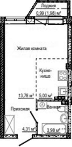 Планировка Студия, 28,06 м² в ЖК Лесная сказка