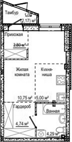 Планировка Студия, 28,67 м² в ЖК Лесная сказка