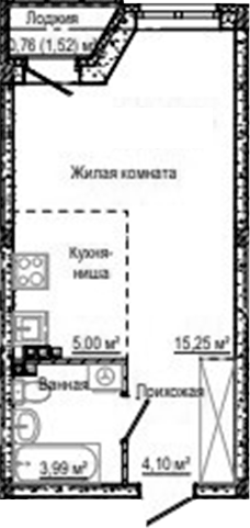 Планировка Студия, 29,1 м² в ЖК Лесная сказка