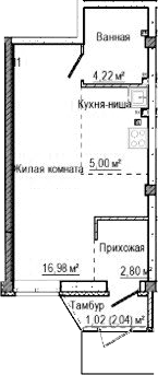 Планировка Студия, 30,02 м² в ЖК Лесная сказка