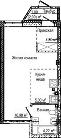 Планировка Студия, 30 м² в ЖК Лесная сказка