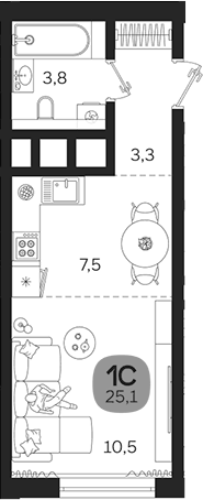 Планировка Студия, 25,1 м² в ЖК Лето на Титова