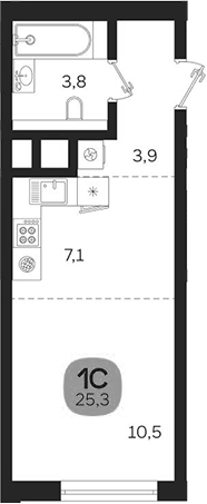 Планировка Студия, 25,3 м² в ЖК Лето на Титова