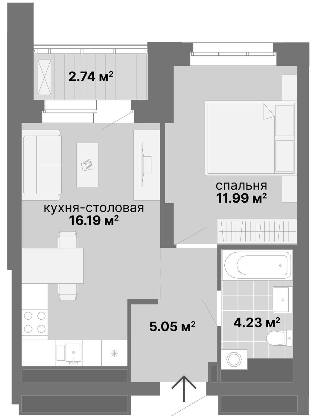 Планировка 1-к.кв, 40,2 м² в ЖК Лайв. Жилой квартал