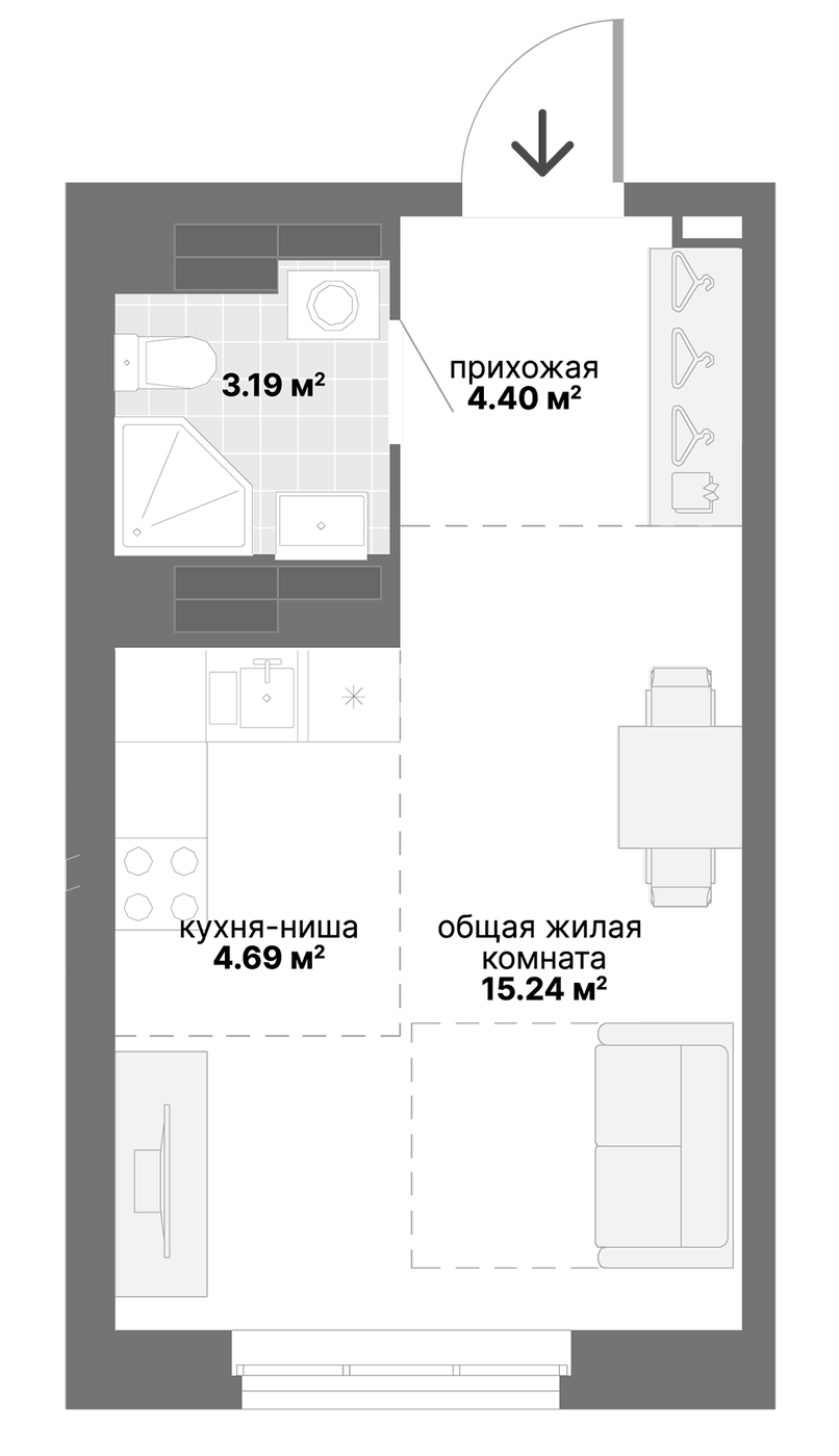 Планировка Студия, 27,52 м² в ЖК Лайв. Жилой квартал