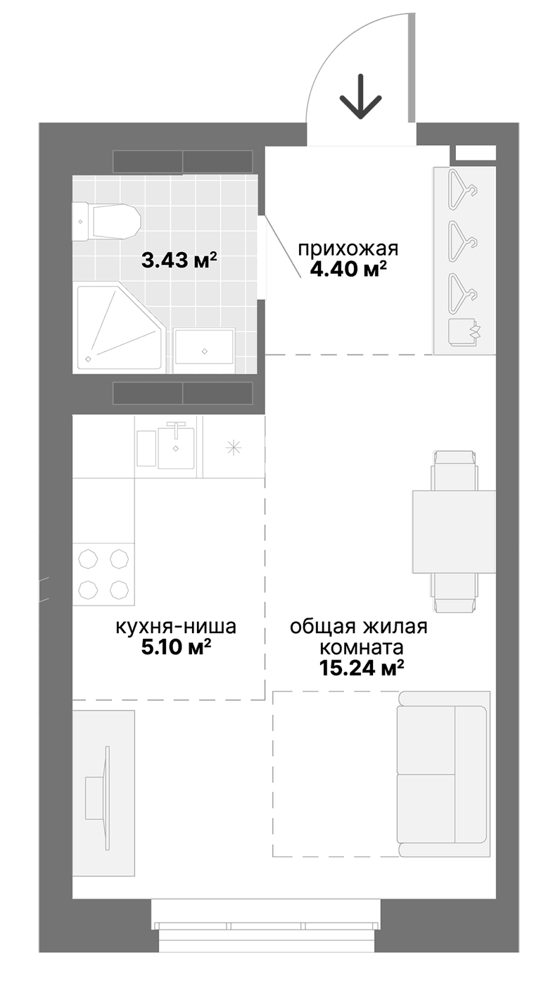 Планировка Студия, 28,17 м² в ЖК Лайв. Жилой квартал