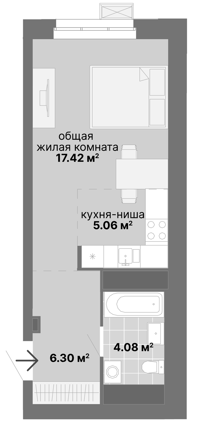 Планировка Студия, 32,86 м² в ЖК Лайв. Жилой квартал