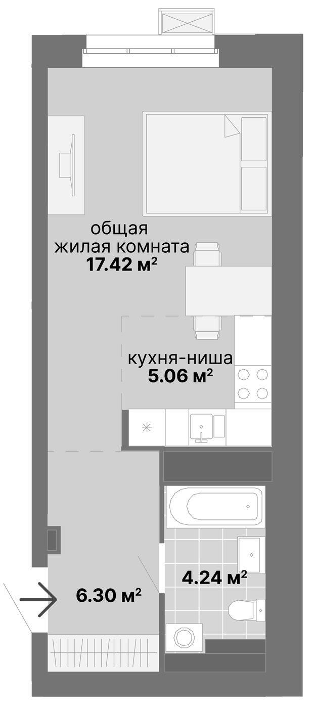 Планировка Студия, 33,02 м² в ЖК Лайв. Жилой квартал