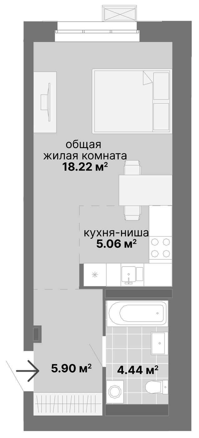 Планировка Студия, 33,62 м² в ЖК Лайв. Жилой квартал