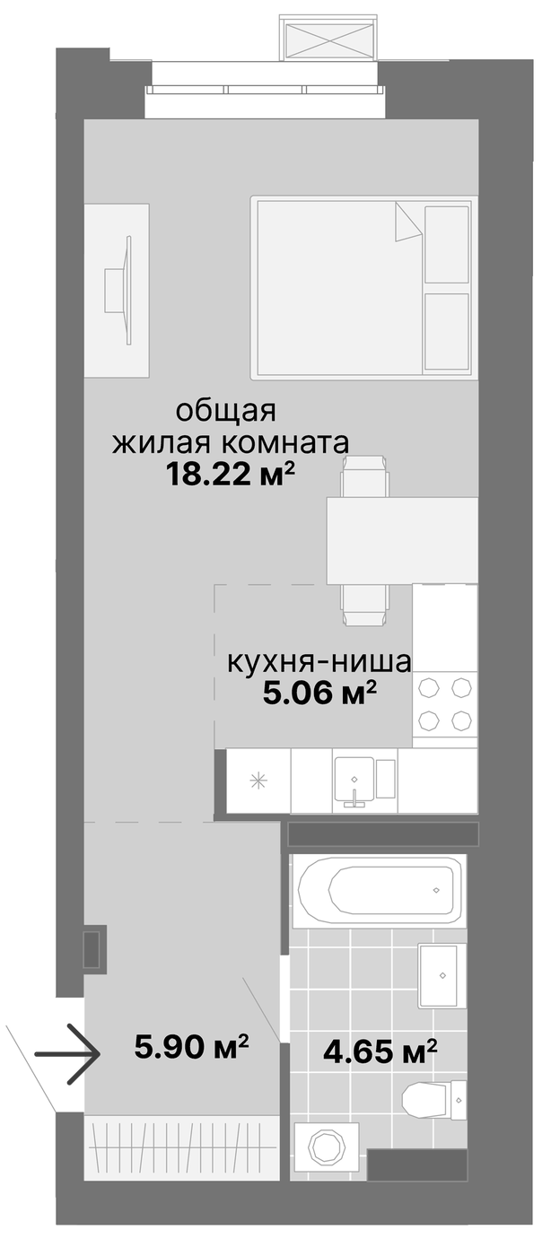 Планировка Студия, 33,83 м² в ЖК Лайв. Жилой квартал