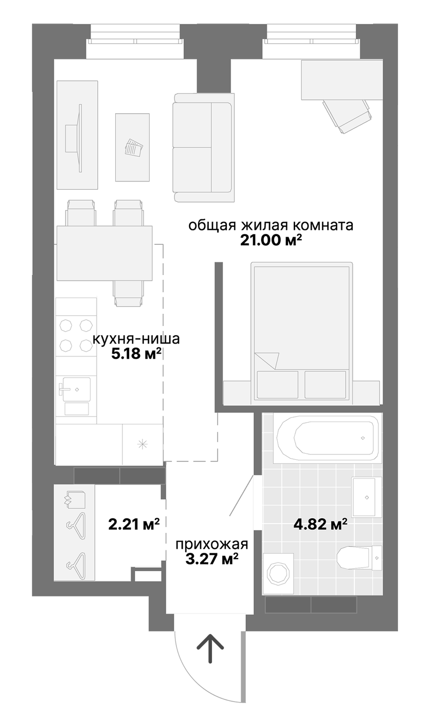 Планировка Студия, 36,48 м² в ЖК Лайв. Жилой квартал