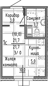 Планировка Студия, 21,7 м² в ЖК Малахит