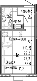 Планировка Студия, 22,2 м² в ЖК Малахит