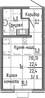 Планировка Студия, 22,4 м² в ЖК Малахит