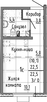 Планировка Студия, 22,5 м² в ЖК Малахит