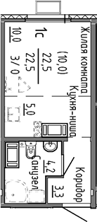 Планировка Студия, 22,5 м² в ЖК Меридиан
