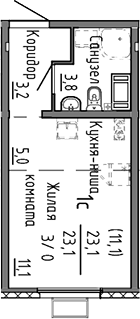 Планировка Студия, 23,1 м² в ЖК Меридиан