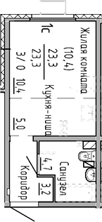 Планировка Студия, 23,3 м² в ЖК Меридиан