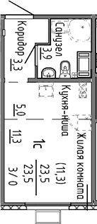 Планировка Студия, 23,5 м² в ЖК Меридиан