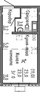 Планировка Студия, 23 м² в ЖК Меридиан
