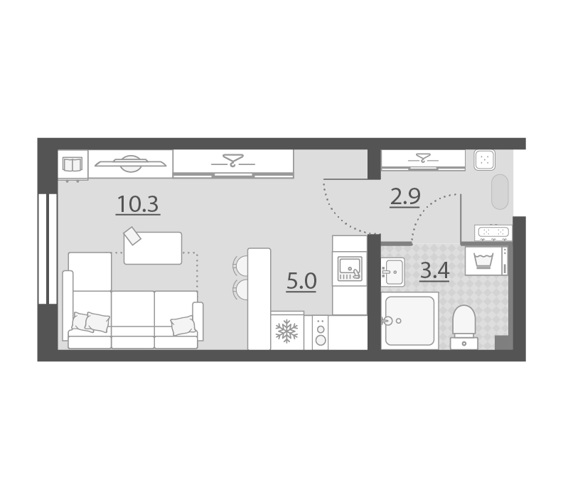 Планировка Студия, 21.6 м² в ЖК Мичуринский