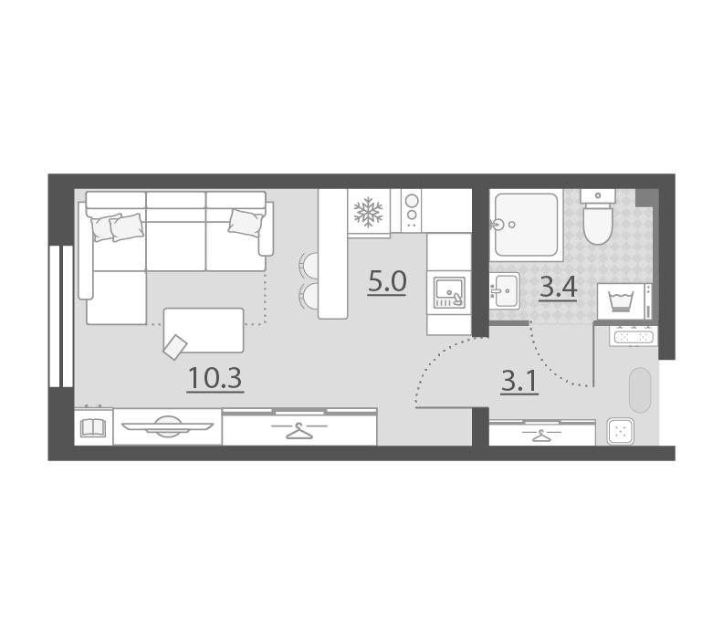 Планировка Студия, 21.8 м² в ЖК Мичуринский