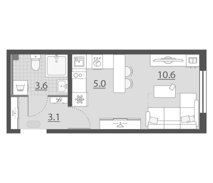 Планировка Студия, 22.3 м² в ЖК Мичуринский