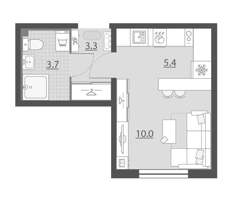 Планировка Студия, 22.4 м² в ЖК Мичуринский