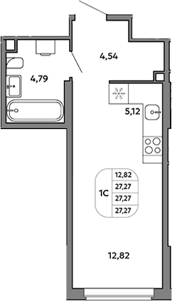 Планировка Студия, 27,27 м² в ЖК Моменты на Космонавтов