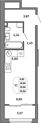 Планировка Студия, 28,86 м² в ЖК Моменты на Космонавтов