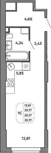 Планировка Студия, 29,77 м² в ЖК Моменты на Космонавтов