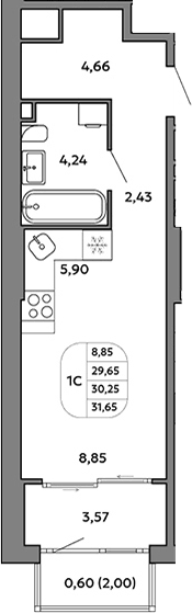 Планировка Студия, 30,25 м² в ЖК Моменты на Космонавтов