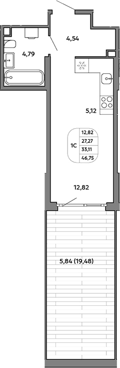 Планировка Студия, 33,11 м² в ЖК Моменты на Космонавтов