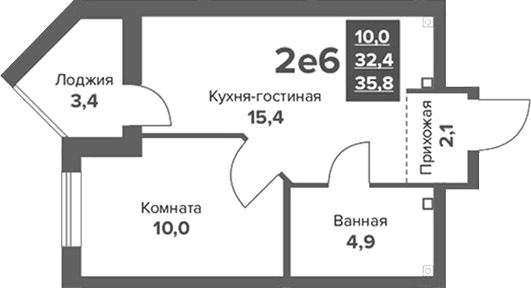Планировка 2Е-к, 35,83 м² в ЖК Московский квартал