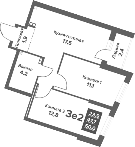 Планировка 3Е-к, 49,89 м² в ЖК Московский квартал