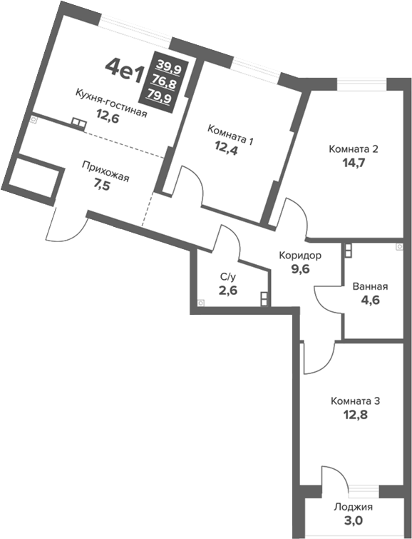 Планировка 4Е-к, 79,89 м² в ЖК Московский квартал