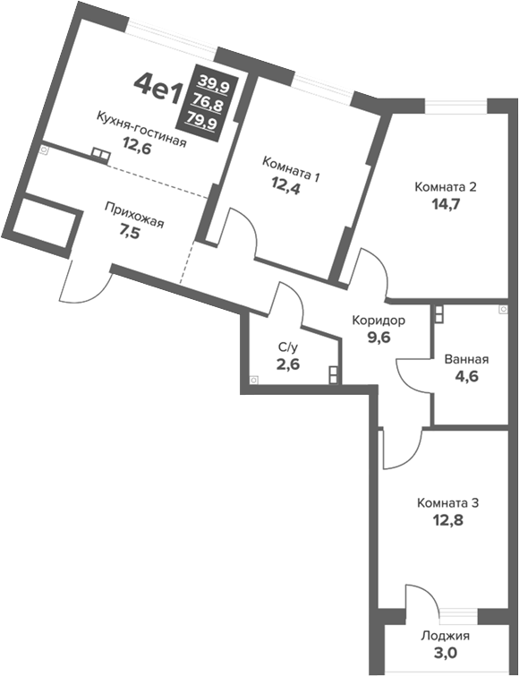 Планировка 4Е-к.кв, 79,89 м² в ЖК Московский квартал