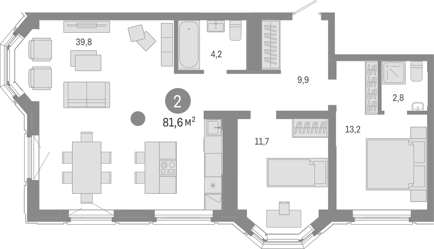 Планировка 3Е-к.кв, 81.6 м² в ЖК На Некрасова